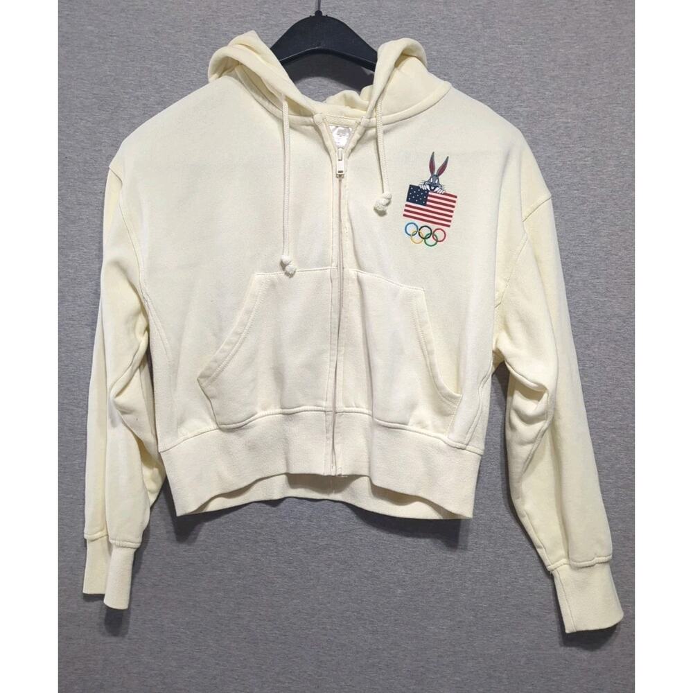 Olympics Team USA Bugs Bunny Looney Tunes Women's Crop Zip Hoodie Size Small